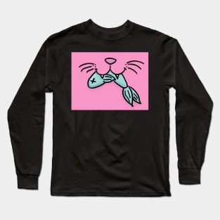 Cat Mouth With Fish (Pink) Long Sleeve T-Shirt